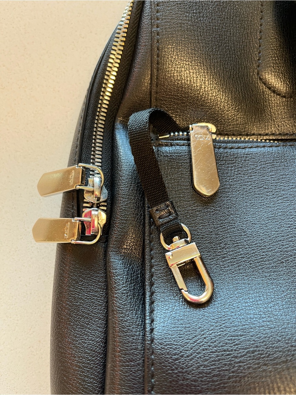 Tumi Black Leather Backpack with Silver-Tone Hardware - Picture 3 of 12